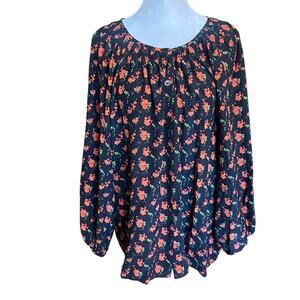 Tucker NYC Long Sleeve Silk floral Print Blouse Flowy Boho Size XL